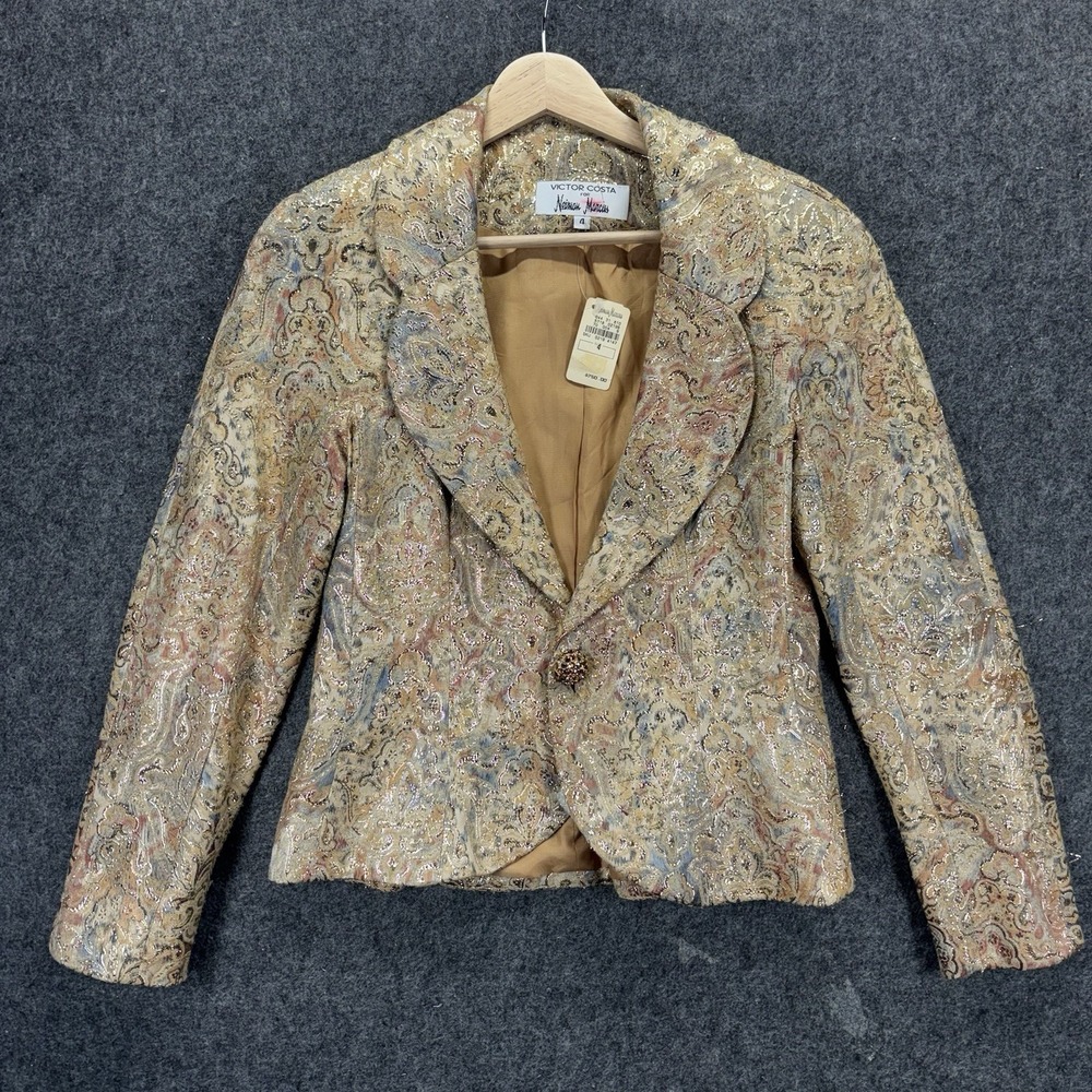 Vintage Victor Costa Neiman Marcus Brocade Blazer Women's 4 Metallic Old Money